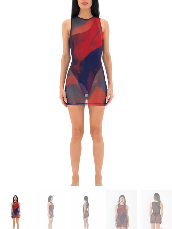meraeke Other - Sheer Red & Blue Abstract Mesh Swim Cover-Up
